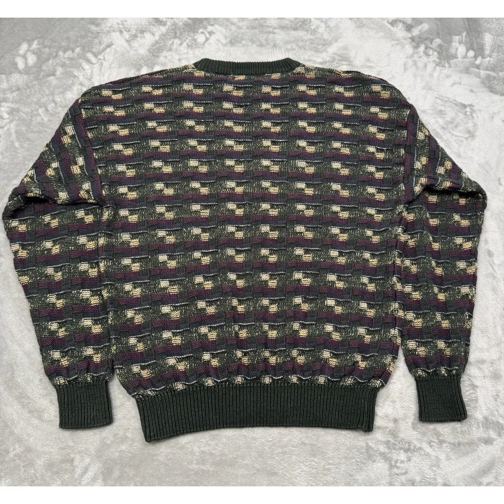 Vintage Stone Haven Sweater Large 3D Textured Knit Wool Coogi Style Grandpa 80s